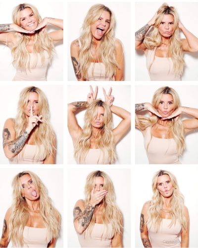 Kerry Katona figure-hugging black dress with playful vibe