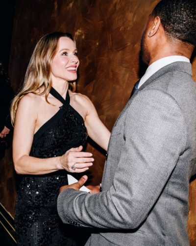 Kristen Bell black gown with intricate sequin detailing