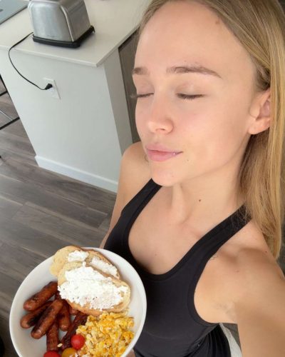 Kyla Dodds grey crop top with olive green cargo pants