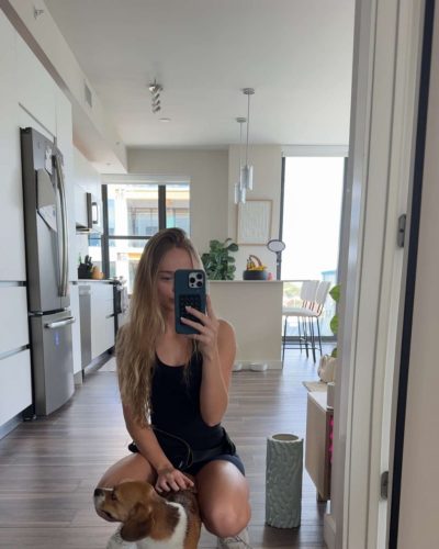 Kyla Dodds casual grey crop top paired with cargo pants