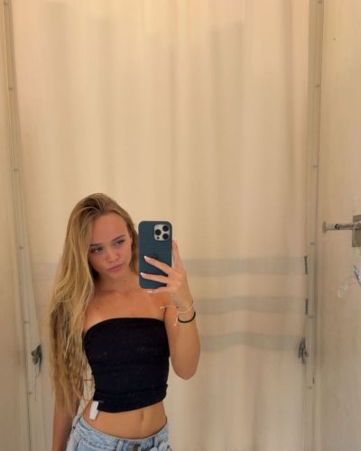 Kyla Dodds trendy grey crop top with olive green pants