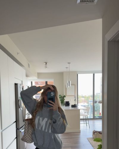 Kyla Dodds gray crop top and high-waisted shorts