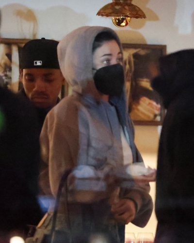 Kylie Jenner gray sweatshirt and classic denim jeans