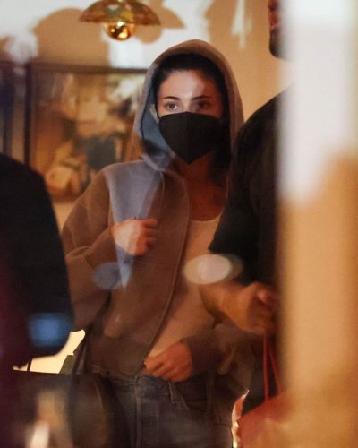 Kylie Jenner gray hoodie with classic jeans