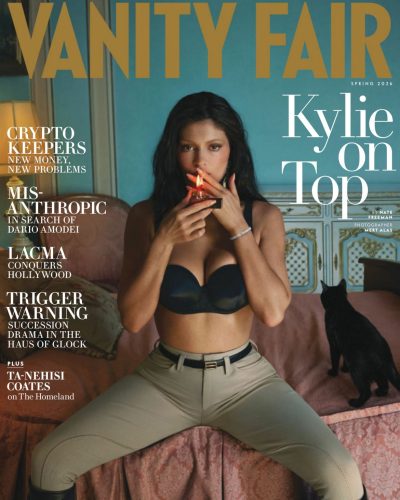 Kylie Jenner chic black bra and high-waisted pants look