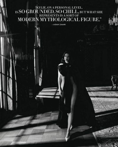 Kylie Jenner black bra with tailored pants in March cover