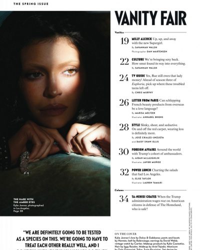 Kylie Jenner black bra and high-waisted pants in Vanity Fair shoot