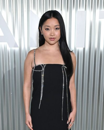 Lana Condor in chic black dress at appearance 2026