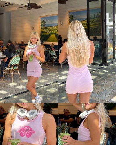 Leila Faler in a white summer outfit with ties