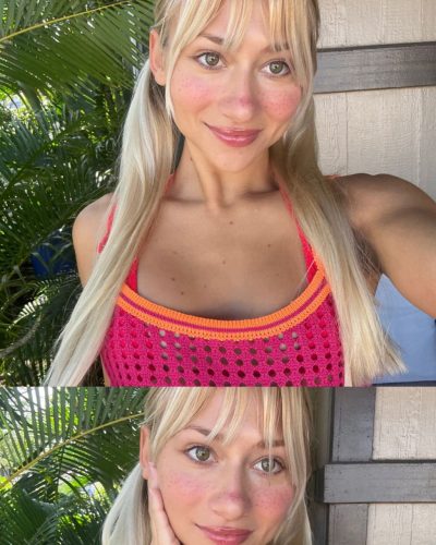 Leila Faler in a white summer outfit with ties