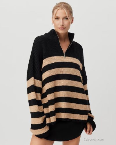 Lena Gercke high-neck knitted sweater featuring white patterns