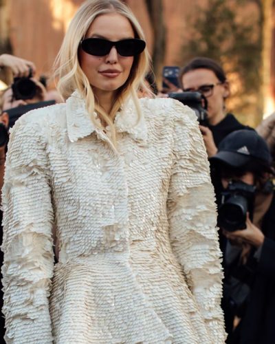 Leonie Hanne cream textured jacket with peplum detail