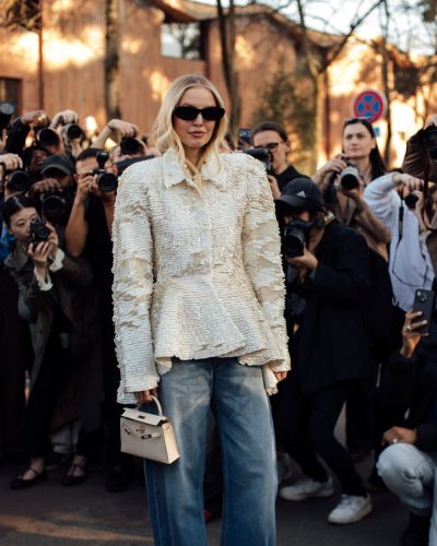 Leonie Hanne fashionable heels completing chic ensemble