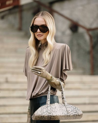 Leonie Hanne stylish transparent heeled sandals and handbag