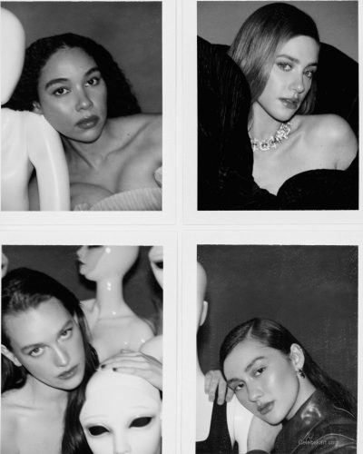 Lili Reinhart wearing structured white blazer and matching trousers