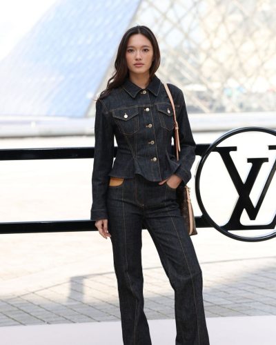 Lily Chee wearing denim jacket with two chest pockets