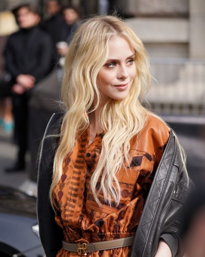 Loreto Peralta in earthy toned gown with intricate designs