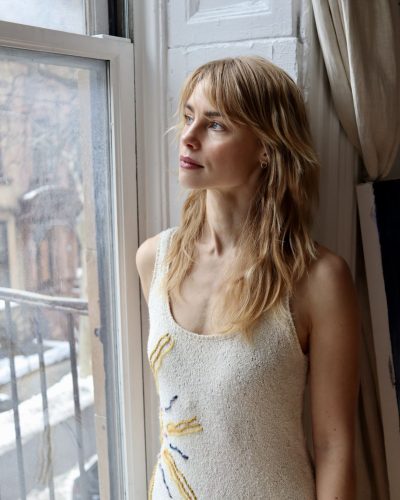 Lucy Fry stylish dress with exquisite lace accents