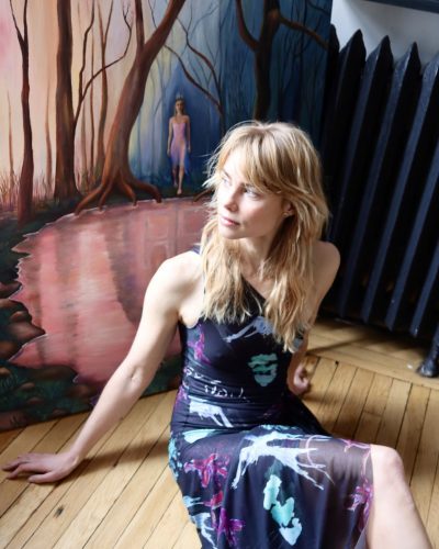 Lucy Fry refined dress with delicate lace embellishments