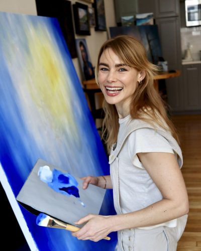 Lucy Fry graceful gown in light, airy colors