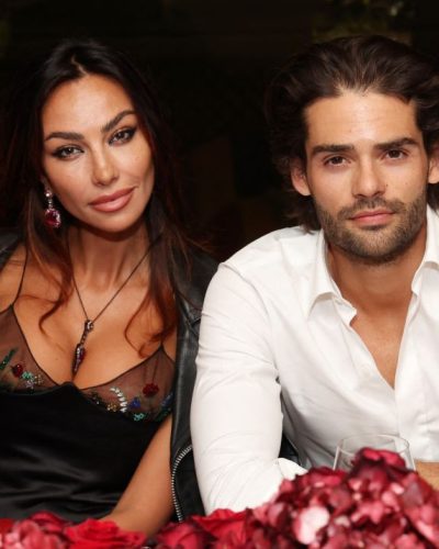 Madalina Ghenea in black evening gown with delicate floral design