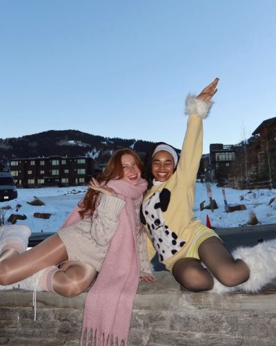 Madeline Ford in soft pink sweater paired with fitted bottoms.
