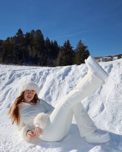 Madeline Ford in soft pink sweater paired with fitted bottoms.
