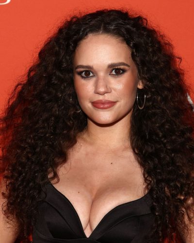 Madison Pettis elegant black gown with modern silhouette