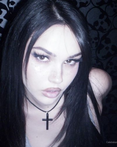 Maggie Lindemann bold gray tank with lace accents