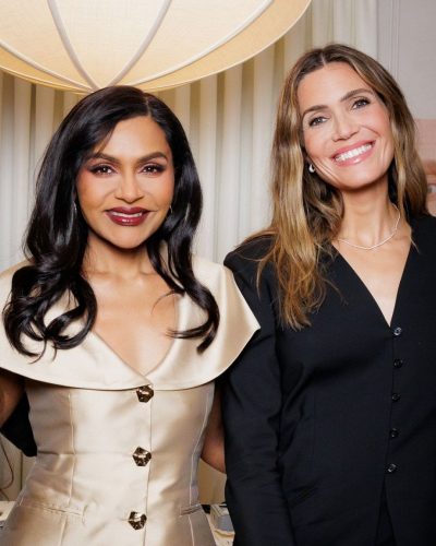 Mandy Moore in sophisticated black tailored suit and trousers