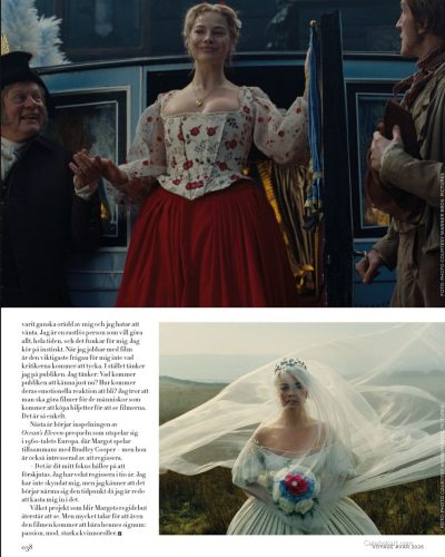 Margot Robbie dressed in a floral gown with a breezy silhouette.