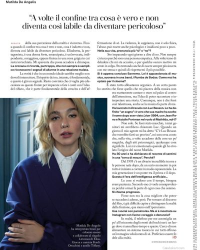 Matilda De Angelis in an off-the-shoulder red dress with texture