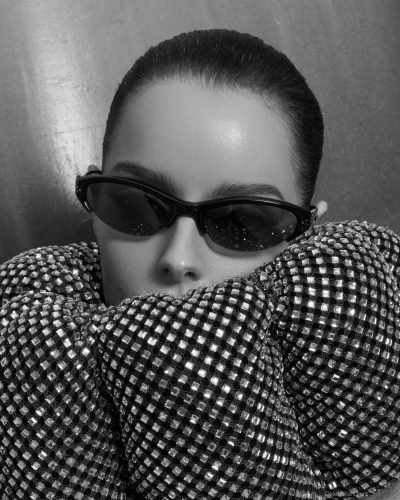 Maura Higgins square neck gray dress with bold collar