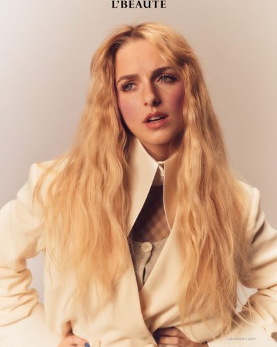 McKenna Grace light textured blouse paired with oversized blazer