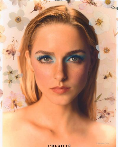 McKenna Grace playful nail color contrasting with soft outfit