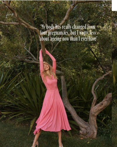 Miranda Kerr in chic sheer dress with soft pastel colors