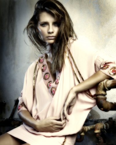 Mischa Barton stylish black lace top and leather skirt