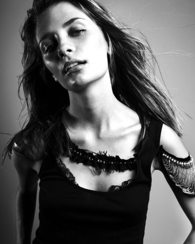 Mischa Barton chic black top with intricate design