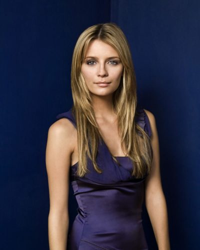 Mischa Barton playful ruffled shoulder on purple dress