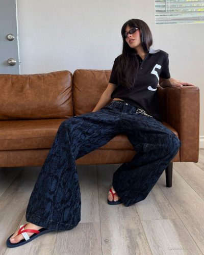 Mishka Silva in contemporary light-colored jumpsuit