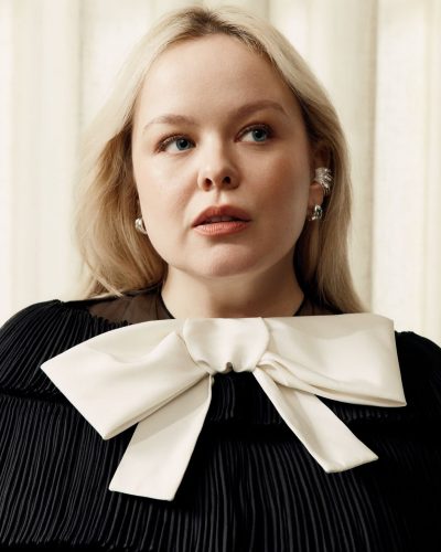 Nicola Coughlan sophisticated black skirt with stylish layers