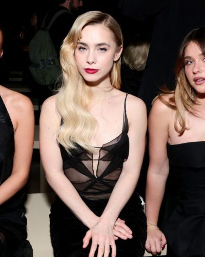 Nicole Wallace black strapless top with elegant wide-legged pants