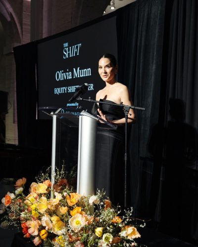 Olivia Munn black dress featuring a contemporary deep neckline