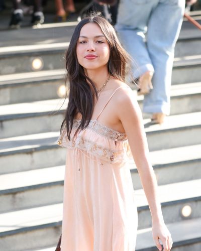 Olivia Rodrigo delicate lace details on light pink gown