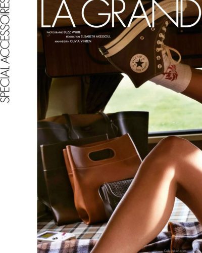 Olivia Vinten in trendy brown oversized jacket and boots