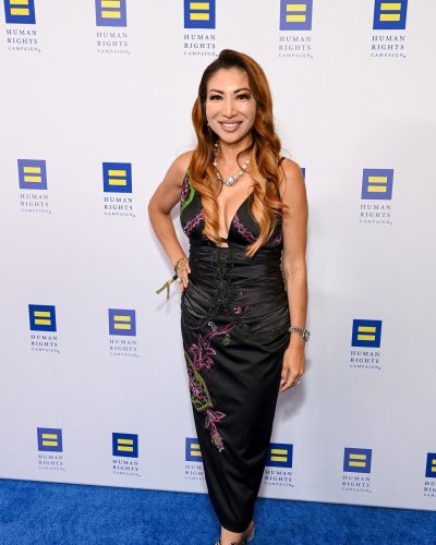 Panny Wei floral black dress with stylish neckline