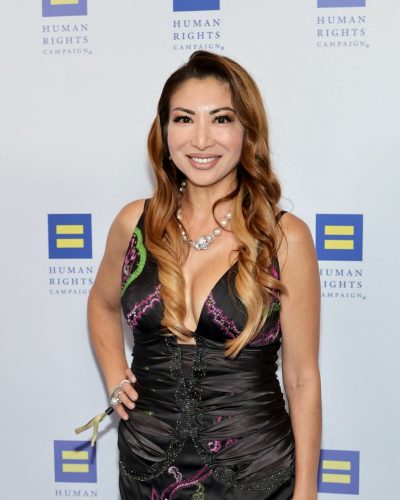 Panny Wei black dress with chic floral embellishments