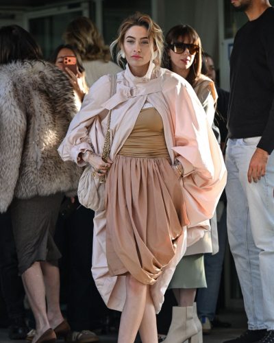 Paris Jackson chic handbag and clear-styled heels