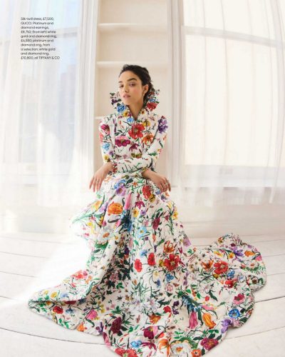 Rachel Zegler sheer red dress with cascading ruffles