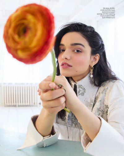 Rachel Zegler vibrant red dress featuring floral elements
